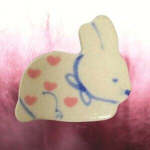 Hand Crafted Vintage Ceramic Hand Painted Bunny Pin Spring Easter Brooch